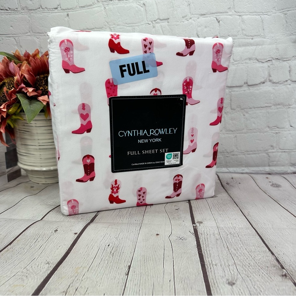 Cynthia Rowley microfiber full sheet set cowgirl Boot & hearts western coquette